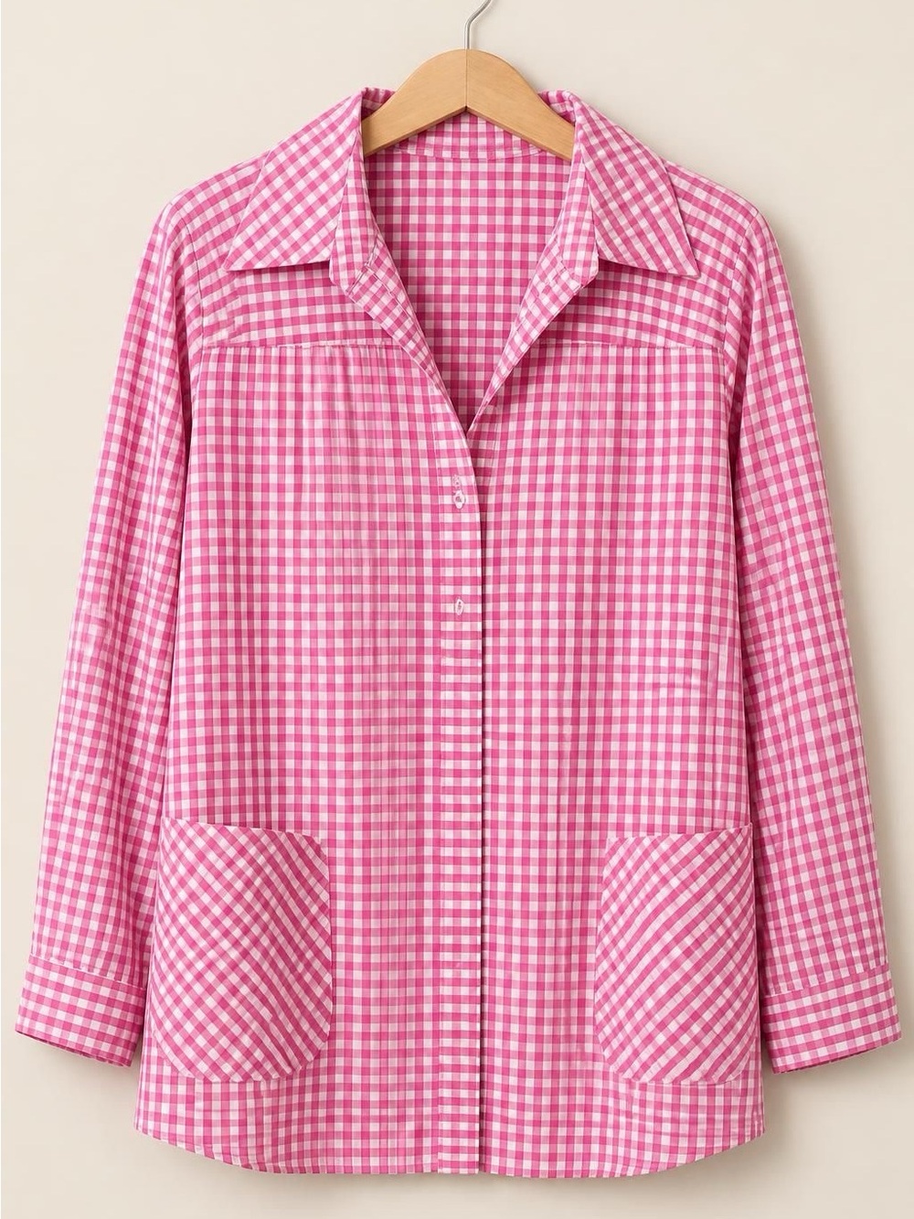 Pink Gingham Button-Front Women's Shirt